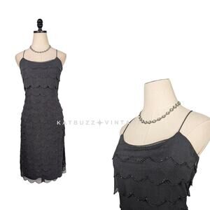 Beaded Mesh Mini Dress 8 Gray Cocktail Stretch Hoco Guest Evening Party Stretch